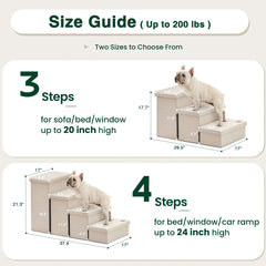 Love's cabin dog stairs side view in beige demonstrates compact, stable design.