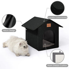Love's cabin outdoor cat house removable mat interior provides all-season cat comfort.
