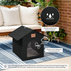 Love's cabin outdoor cat house waterproof coating interior helps keep the inside dry during rain.