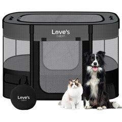 Love's cabin pet playpen assembled in grey offers a safe, spacious space for pets indoors or outside