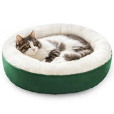 Love's cabin round donut bed fabric close-up shows ultra-soft material for cozy naps