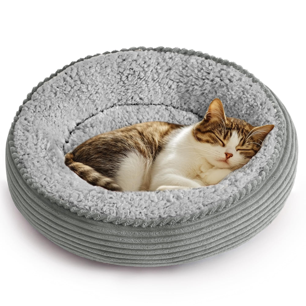 Love's cabin round donut bed front view offers a cozy escape for small pets.