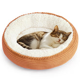 Love's cabin round donut bed front view shows cozy nest-like walls for small pets