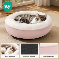 Love's cabin Round Donut Bed pink nest interior view emphasizes plush filling for comfort.