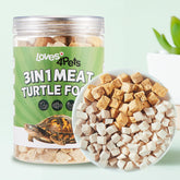 Loves4Pets turtle food 3in1 packaging showcases premium protein blend.