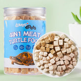 Loves4Pets Turtle Food 4-in-1 protein blend supports healthy growth for aquatic and box turtles.
