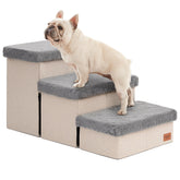 Love's cabin dog stairs grey side view shows stable support for up to 200 lbs