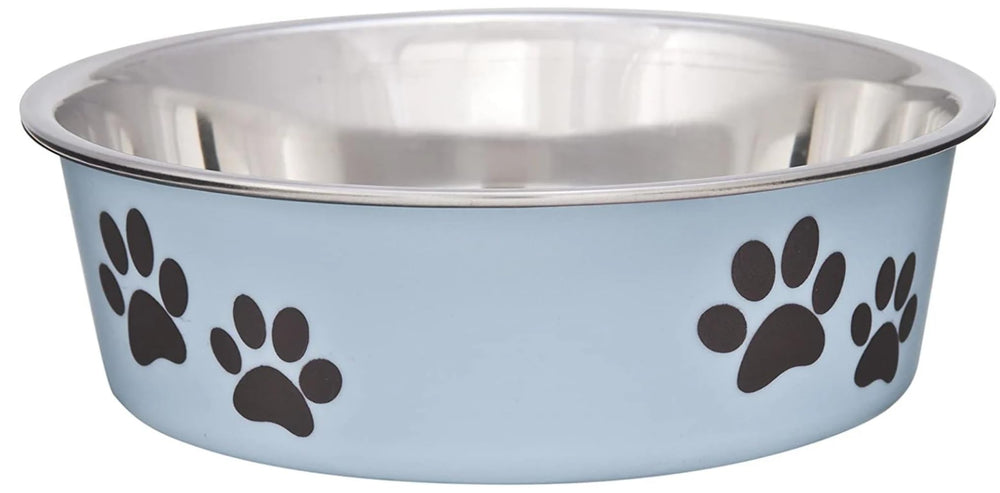 Loving Pets Bella Bowls Murano Blue with no-tip design keeps meals in place for small dogs and cats.