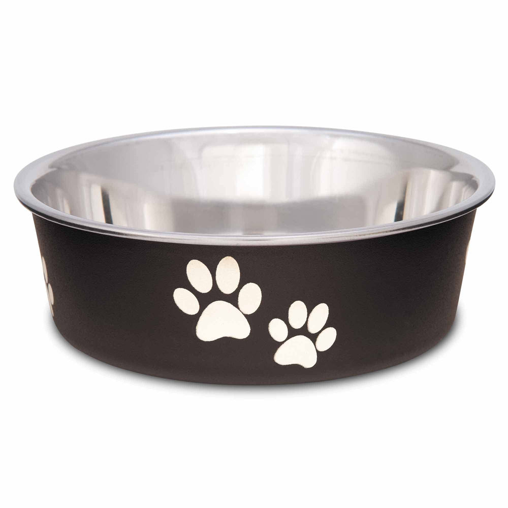 Loving Pets Bella dog bowl in espresso front view showing spill-resistant design