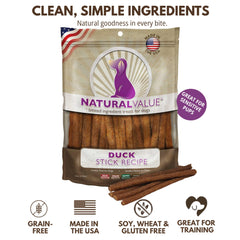 Loving Pets Natural Value duck sticks soft chews close-up shows tender texture for easy feeding.