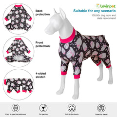 LovinPet Doberman Pajamas back view demonstrates full coverage and secure fit