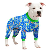 LovinPet giant dog pajamas worn by a dog featuring UV protection.