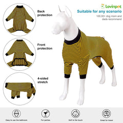 LovinPet dogs onesie 4-legged design, easy-wear outfit that covers torso and limbs.