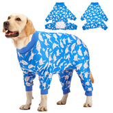 LovinPet large dog PJs in blue shark print for comfy, playful wear.