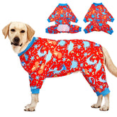 LovinPet pitbull pajamas with dinosaur jungle red print front view for cozy everyday wear.