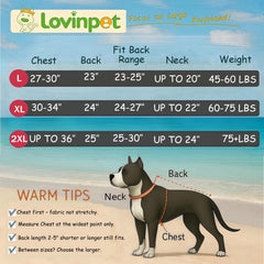 LovinPet winter coat closeup shows double-sided fleece warmth and windproof design for outdoor walks.
