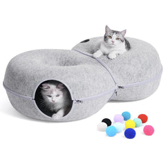 LovIntry 8-shaped cat tunnel bed with top rest areas for multiple cats' lounging.