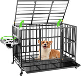 LOVMOR 37-inch dog crate with wheels and top door enables easy interaction while you feed.