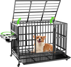 LOVMOR 37-inch dog crate with wheels and top door enables easy interaction while you feed.