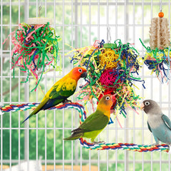 lovyoCoCo-shredded-paper-bird-toy-closeup reveals colorful crinkles that invite foraging.