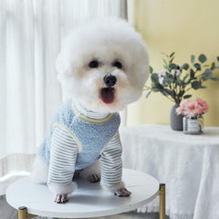 Loyanyy Warm Plush Dog Vest blue back view shows a snug fit for everyday wear.