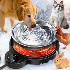 LQTTEK heated water bowl outdoors keeps water drinkable in winter.