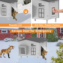 Lslpin weatherproof insulated outdoor cat shelter protects from rain and wind.
