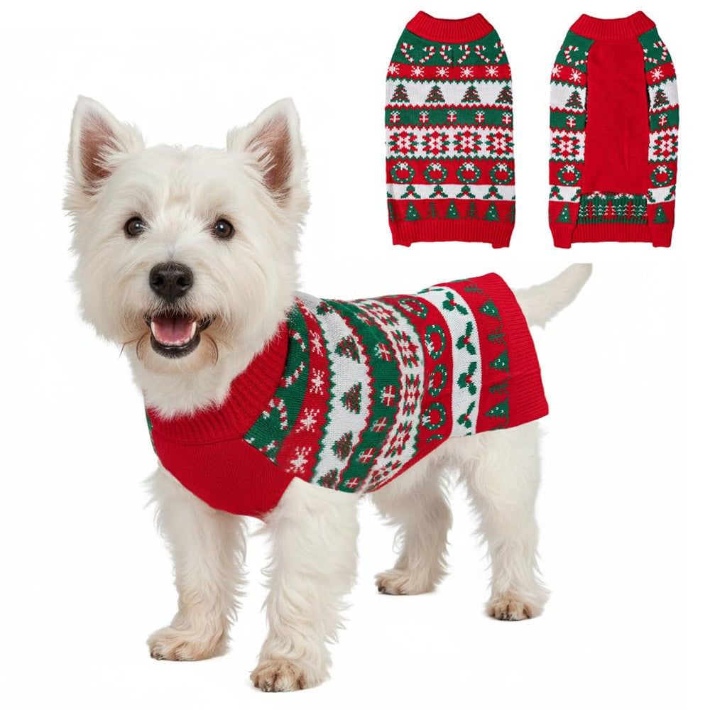 LUBOT puppy ugly Christmas sweater front view for festive photos