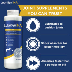 LubriSynHA label closeup highlights purity and safety for pets' joints