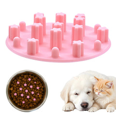 LuciPaw slow feeder insert in pink bowl slows eating for cats and small dogs.