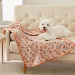 Luciphia paw-print white pet blanket delivers gentle warmth and easy-care cleaning.