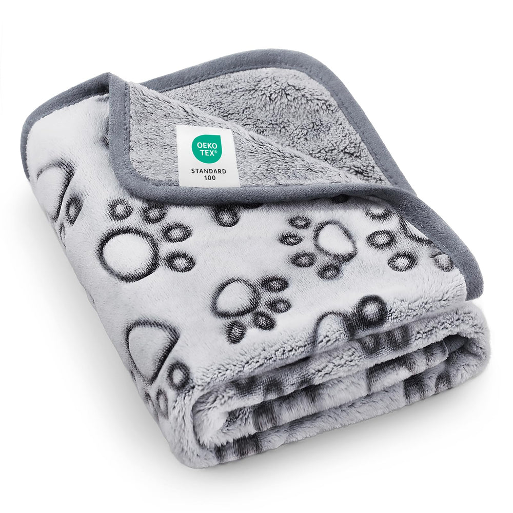 Luciphia premium soft dog blanket with grey paw print offers cozy warmth.