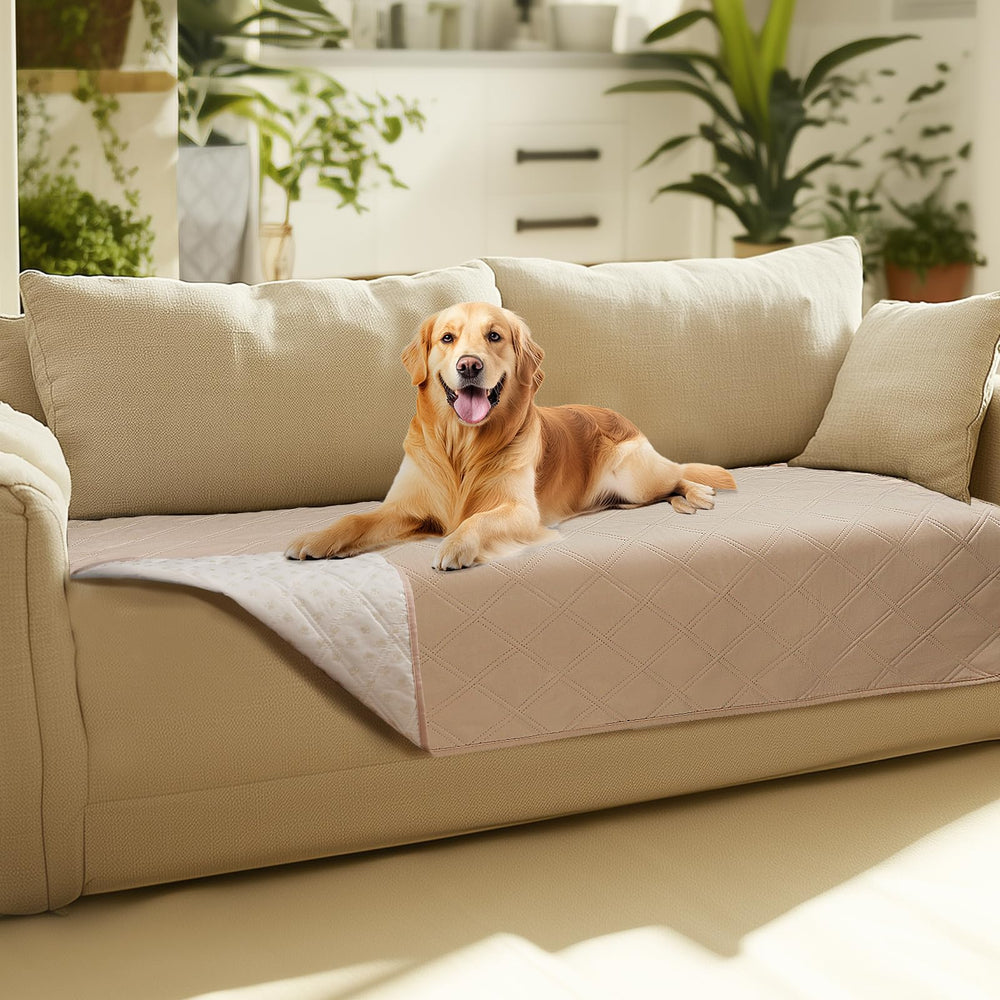 Luciphia waterproof couch cover beige closeup guards against spills on the sofa