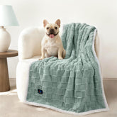 Luciphia waterproof dog blanket on a couch for cozy, mess-proof snuggles.
