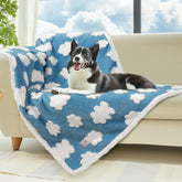 Luciphia waterproof pet blanket blue cloud closeup highlights plush texture and liquid protection.