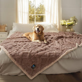 Luciphia waterproof pet blanket closeup shows internal layer preventing spills and leaks
