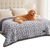 Luciphia waterproof pet blanket shows cozy fleece and sherpa for warm lounging on the couch.