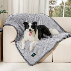 Luciphia Waterproof Pet Blanket top side on sofa provides cozy, dry lounging.