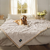 Luciphia waterproof pet blanket close-up shows triple layers for cozy protection.