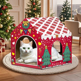 LUCKITTY cat scratcher house with holiday design offers cozy hideout and play