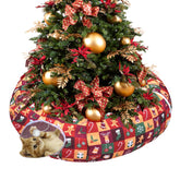 LUCKITTY Cat Tunnel Bed outer view highlights cozy plush fabric and festive red style