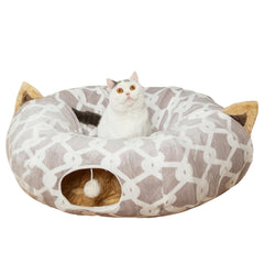 LUCKITTY cat tunnel bed soft plush texture provides cozy lounging for cats and small dogs.