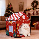 LUCKITTY Christmas cat house front view shows roomy space for curious cats.