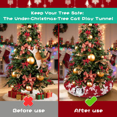 LUCKITTY Christmas cat tunnel under tree wide view shows soft velvet jacquard fabric