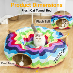 LUCKITTY tunnel bed opened inside reveals plush warmth for cats during playtime.