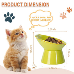 LuckyPots elevated cat bowls front-view highlight adjustable height for better spine comfort.