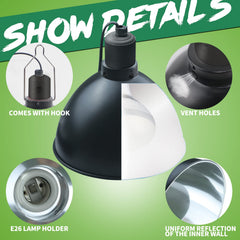 Lucky Herp aluminum-dome supports UVB, basking, and heat bulbs