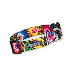 Lucky Love Dog wide collar Blackbird buckle closeup for durable daily wear.