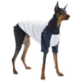 Lucky Petter dog shirt front view in white navy showing soft breathable cotton