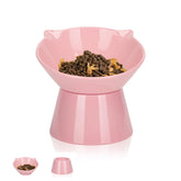 LuckyPots pink detachable elevated cat bowl, 15° tilt for whisker-friendly meals.